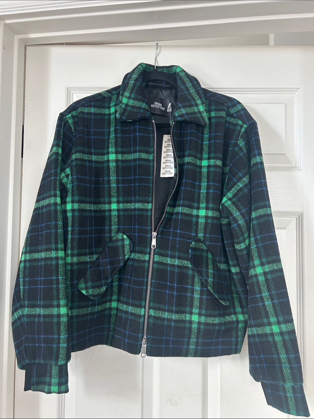 Urban Outfitters Black and Green Plaid Zip Jacket